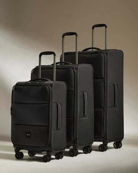 Lightest Expandable Carry-on Luggage Set in Black - Soft Stripe