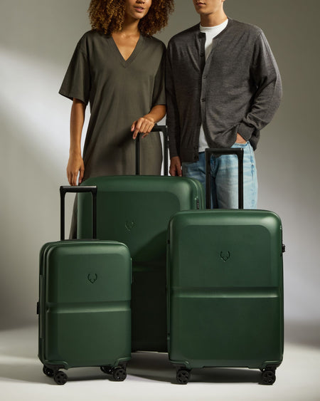 Expandable Carry-on Luggage Set in Antler Green - Single Stripe