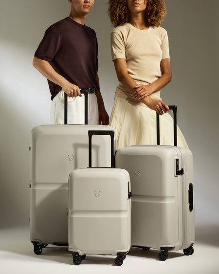 Expandable Carry-on Luggage Set in Taupe - Single Stripe