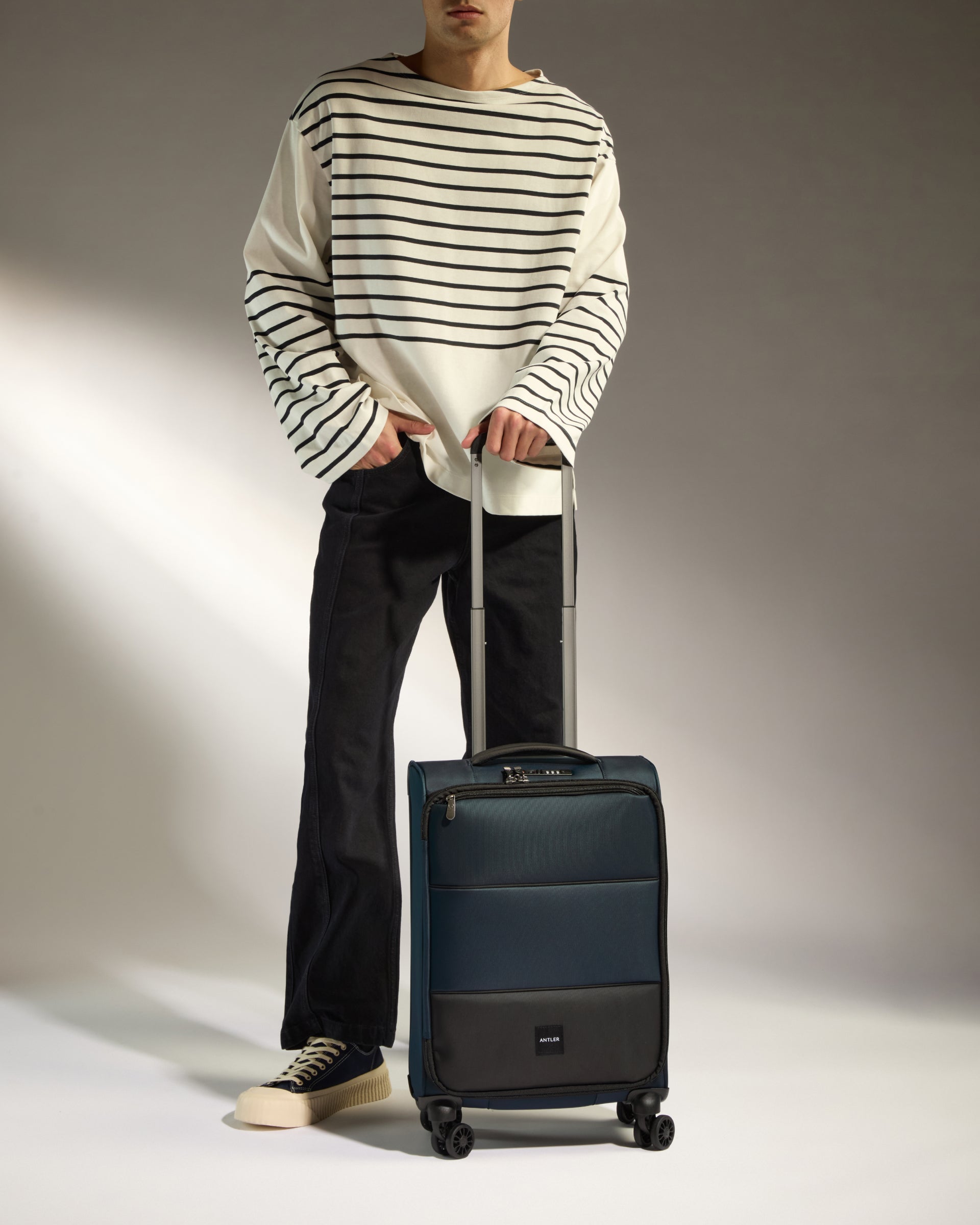 Lightest Carry on Luggage in Indigo Soft Stripe