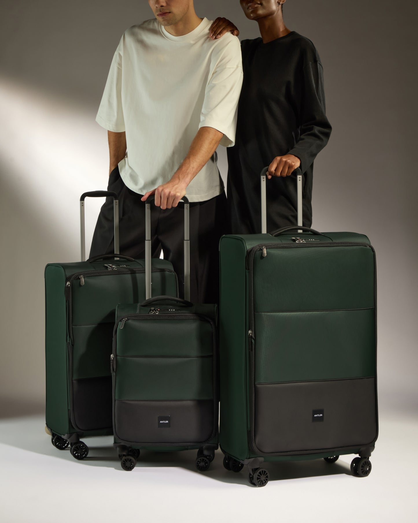 Lightest Expandable Carry-on Luggage Set in Antler Green - Soft Stripe