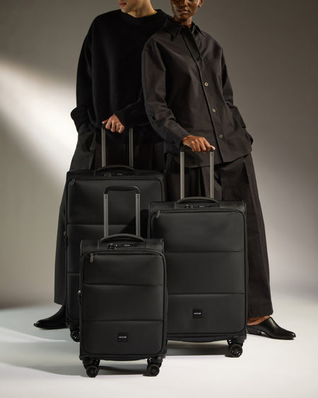 Lightest Expandable Carry-on Luggage Set in Black - Soft Stripe