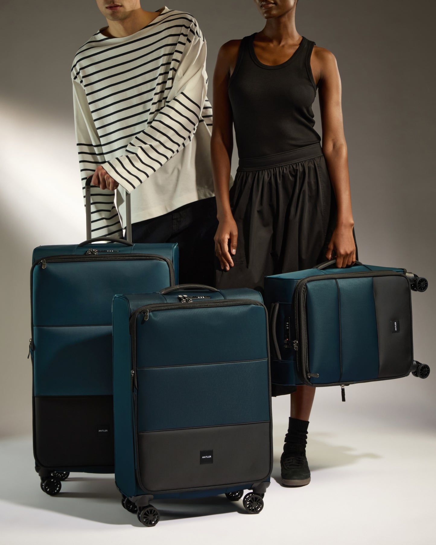 Lightest Expandable Carry-on Luggage Set in Indigo - Soft Stripe