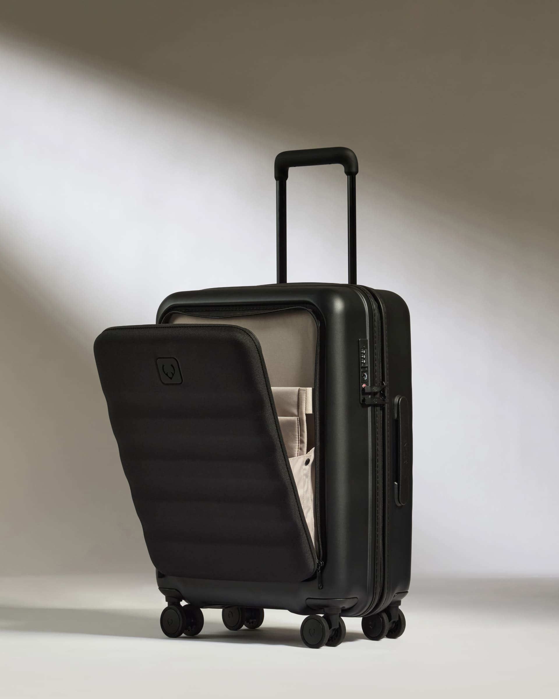 Carry on with Pocket Luggage in Black Icon Stripe Hard Suitcase Antler USA